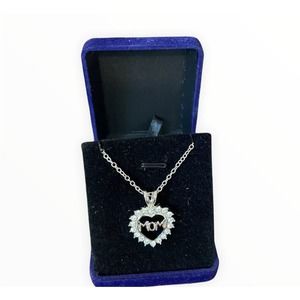 Silver Imitation Diamond Heart Mom Necklace Gift Box